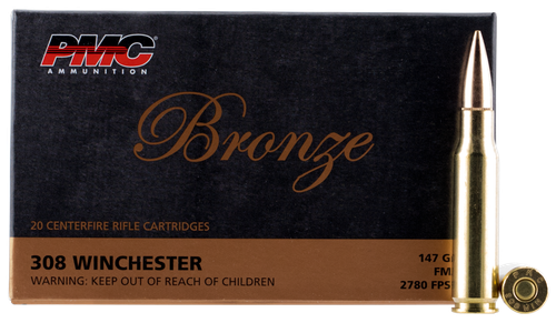 PMC Bronze Line Rifle Ammunition 308B, 308 Winchester, Full Metal Jacket (FMJ), 147 GR, 2780 fps, 20 Rd/bx