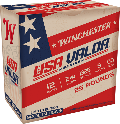 Winchester USA Valor Buckshot Ammunition USA1200VP, 12 Gauge, 2-3/4", 9 Pellets, 1325 fps, #00 Buck, 25 Rd/bx