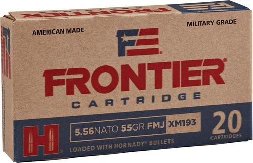 Hornady Frontier M193 Rifle Ammunition FR200, 5.56mm NATO, Full Metal Jacket (FMJ), 55 GR, 3240 fps, 20 Rds/bx
