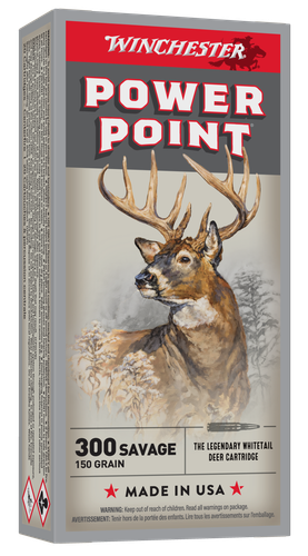 Winchester Super-X Rifle Ammunition X3001, 300 Savage, Power-Point, 150 GR, 2630 fps, 20 Rd/bx