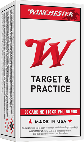 Winchester USA Rifle Ammunition Q3132, 30 Carbine, Full Metal Case (FMJ), 110 GR, 1990 fps, 50 Rd/bx