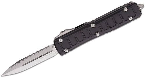 Microtech Signature Series Ultratech II OTF Automatic Knife, Full Serrated Single Edge, Black (122II-6S)