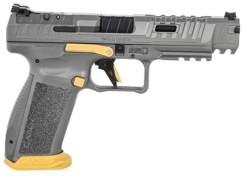 Canik SFX Rival Full Size Pistol HG6610TN, 9mm, 5", Textured Grips, Rival Gray w/Gold Accents, Ported Slide, Optic Ready, 18 Rds