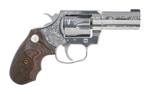 Colt King Cobra Revolver, 357 Magnum, 3", Walnut Grips, Stainless Steel Engraved Finish, 6 Rds