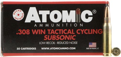 Atomic Tactical Cycling Subsonic Rifle Ammunition 00472, 308 Winchester, Soft Point, 260 GR, 1050 fps, 50 Rds/Bx