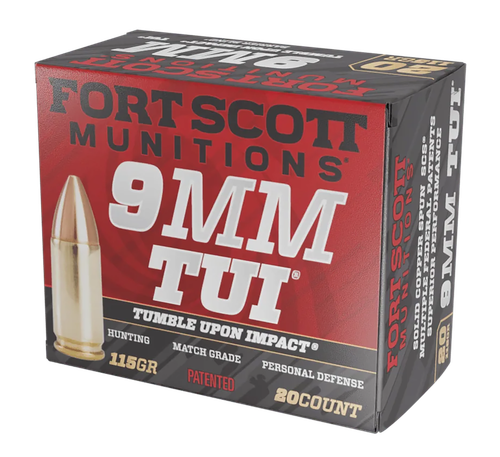 Fort Scott Munitions TUI Pistol Ammunition 9MM115SCV, 9mm, Solid Copper Spun,  115 Gr, 1140 fps, 20 Rds/Bx