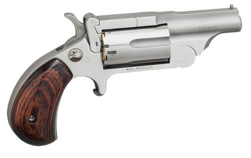 North American Ranger II Revolver 22MR, 22 Mag, 1.63", Rosewood Birdhead Grip, Stainless Finish, 5 Rd