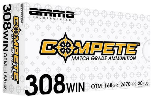 Ammo Inc Compete Rifle Ammunition 308168OTMA20, 308 Win, Open Tip Match, 168 gr, 2670 fps, 20 Rd/Bx