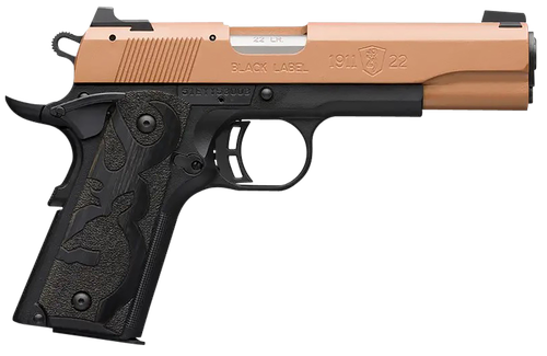 Browning Arms 1911 Black Label Pistol 051895490, 22 LR, 4.25", Black Laminate Wood Grips, Matte Black Finish, Copper Cerakote Slide, 10 Rds