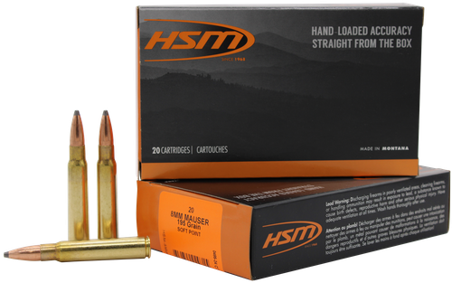 HSM Rifle Ammunition 8MAUSER5N, 8mm Mauser, Soft Point, 195 gr, 20 Rd/Bx
