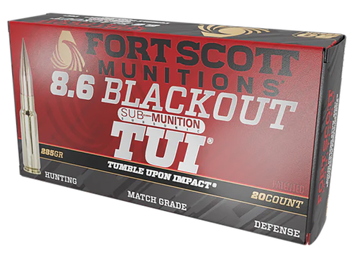 Fort Scott MunitionS Tumble Upon Impact Rifle Ammunition 86BLK285SCV2SS, 8.6 Blackout, TUI, 285 GR, 1050 fps, 20 Rd/box