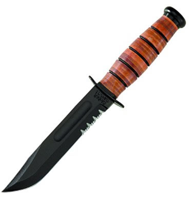 Kabar USMC Fixed Knife w/Partially Serrated Edge & Leather Sheath 1252