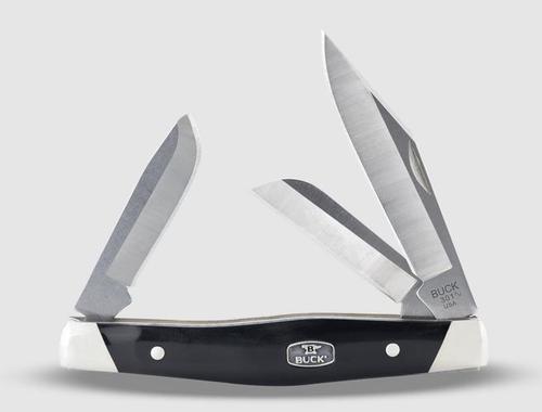 Buck Knives, 301 Stockman® Knife, clip point, sheepsfoot, and spey blades, Black acetal copolymer with medallion and nickel silver bolsters