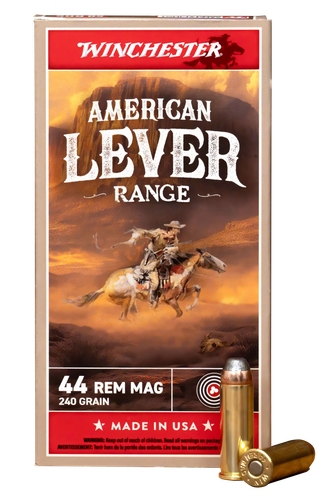 Winchester American Lever Range Pistol Ammunition, 44 Remington Magnum, Jacketed Soft Point (JSP), 240 GR, 1750 fps, 50 Rds/Bx