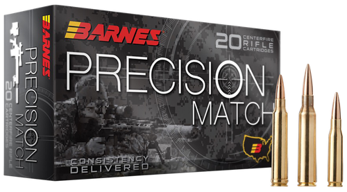 Barnes Bullets Precision Match Rifle Ammunition 30819, 6.5 PRC, Open Tip Match Boat Tail, 145 gr, 20 Rd/Bx