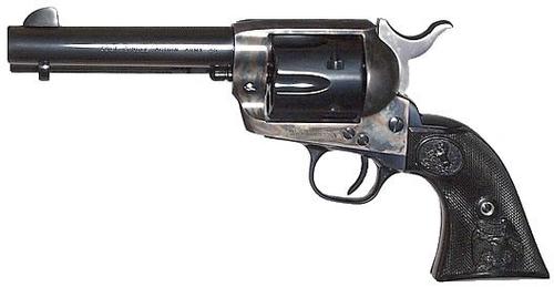 Colt Single Action Army Revolver P1840, 45 Long Colt, 4 3/4", Black Synthetic Grip, Blued; Case Colored Finish, 6 Rd