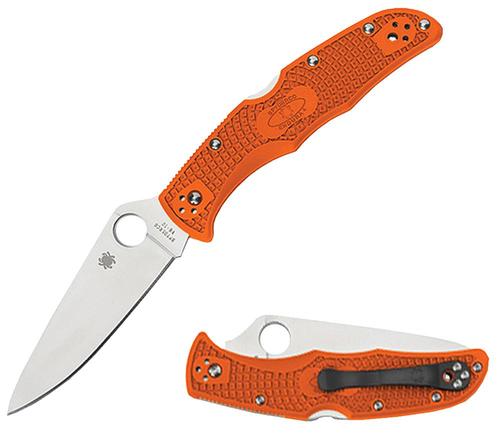 Spyderco Endura 4 Lwt Folding Knife w/Flat Ground Plain Edge & Fiberglass Reinforced Nylon Orange Handle (C10FPOR)