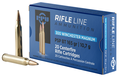 Prvi Partizan Rifle Ammunition PP3002, 300 Win Mag, Soft Point Boat Tail, 165 gr, 3050 fps, 20 Rd/Bx