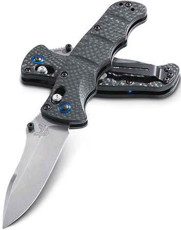Benchmade Nakamura Axis Folding Knife w/Stainless Steel Drop Point Blade, Blue Hinges (484-1)
