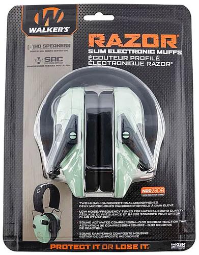 Walker Game Ear Razor Slim Electronic Shooter Folding Muff, Sage Green (GWPRSEMSGN)