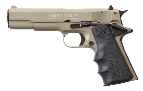 Chiappa 1911-22 22 Standard Pistol 401120, 22 LR, 5in, Black Hogue Rubber Finger Grooved Grips, Tan Finish, 10 Rds