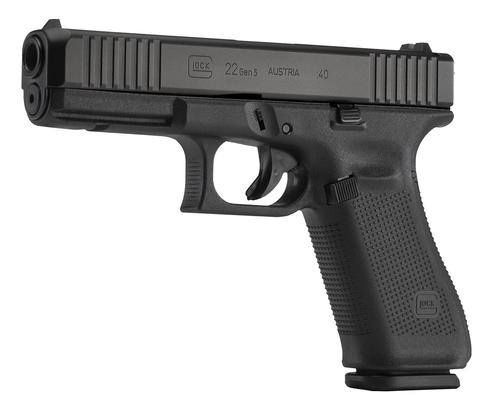 Glock G22 Gen5 Pistol PA225S201, 40 S&W, 4.49", Picatinny Rail, Modular Backstrap, Black nDLC Finish, 10 Rds