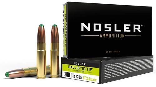 Nosler Ballistic Tip Rifle Ammunition 61050, 300 AAC Blackout/Whisper, Ballistic Tip, 220 GR, 1020 fps, 20 Rd/Bx