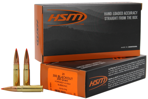 HSM Match Rifle Ammunition 300BLK1N, 300 Blackout, A-Max, 208 gr, 1015 fps, 20 Rd/Bx