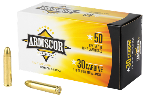 Armscor Rifle Ammunition FAC30C-1N, 30 Carbine, Full Metal Jacket, 110 GR, 50 Rd/bx