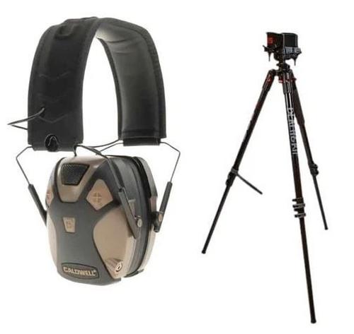 Bog-Pod 1209955  Death Grip Shooting Tripod Aluminum, w/ FDE E-Max Pro Muffs