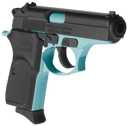 Bersa Thunder 380 Pistol T380BLM8, 380 ACP, 3.50in, Black Textured Polymer, Robin Egg Blue Cerakote Finish, 8 Rds