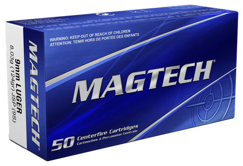 Magtech Sport HuntingPistol Ammunition 9S, 9mm, Jacketed Soft Point (SP), 124 GR, 1109 fps, 50 Rd/bx