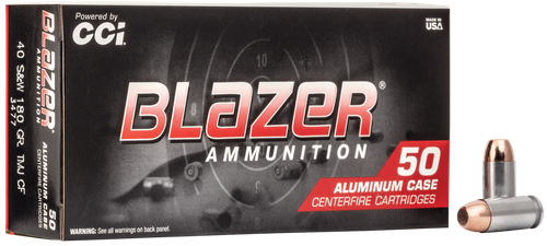 CCI Blazer Handgun Ammunition 3477, 40 S&W, Total Metal Jacket, 180 GR, 1000 fps, 50 Rd/Bx