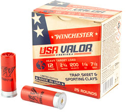 Winchester USA Valor Shotshells USAV127, 12 Gauge, 2-3/4", 1-1/8 oz, 1200 fps, #7.5 Lead Shot, 25 Rds/Bx