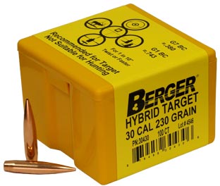 Berger Hybrid Target Bullets 30 Cal 230 Grain 100 Per box (30430), Not Loaded