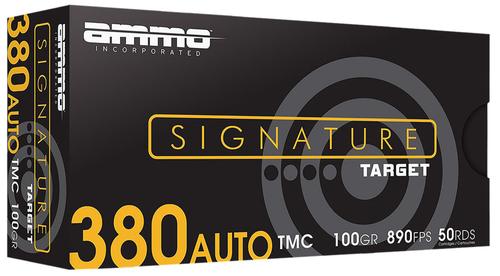 Ammo Inc Signature Pistol Ammunition 380100TMCA50, 380 Automatic Colt Pistol ACP, Total Metal Case, 100 gr, 890 fps, 50 Rd/Bx