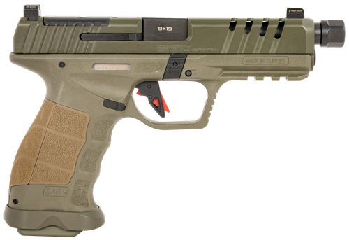 SAR USA SAR9 SOCOM Optic Ready Pistol SAR9SOCOMOD, 9mm Luger, 5.20in, Tan w/Interchangeable Backstraps, Special Forces Green Finish, 17 Rds