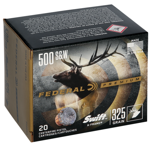 Federal Premium Handgun Cartridge P500SA, 500 S&W, Swift A-Frame, 325 GR, 1800 fps, 20 Rd/bx