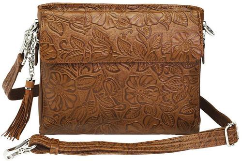 Gun Tote'n Mamas Tooled American Cowhide Clutch Tan (GTM-22TN) Fits Small Pistols & Revolvers, Ambidextrous Hand
