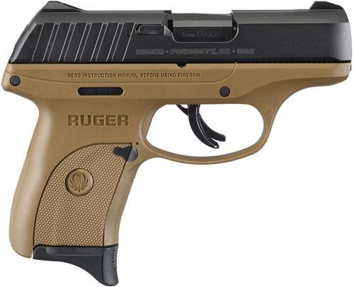 Ruger EC9S Striker Fire Pistol 3297, 9mm, 3.12 in, FDE Synthetic Grip, Blue Finish, 7 Rd
