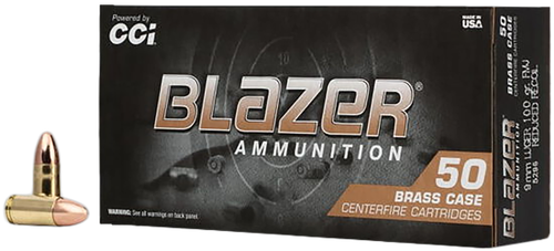 CCI Blazer Brass Pistol Ammunition 5296, 9mm Luger, Full Metal Jacket, 100 gr, 50 Rd/Bx