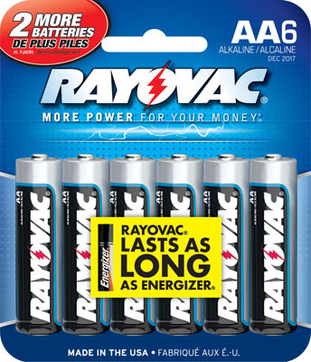 RayoVac 8156E 6-Pack Carded Alkaline AA Batteries