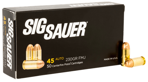 Sig Sauer Elite Performance Pistol Ammunition E45BA3, 45 ACP, Full Metal Jacket, 230 GR, 830 fps, 50 Rd/bx