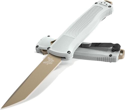 Benchmade Shootout Out The Front Knife w/ Plain Edge FDE Tanto Blade, Cool Gray Grivory Handle (5370FE-02)