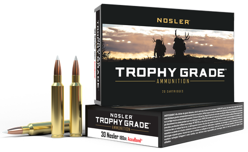 Nosler Trophy Grade Rifle Ammunition 60117, 30 Nosler, AccuBond, 180 GR, 3200 fps, 20 Rd/Bx
