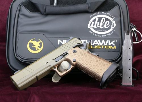 Nighthawk Custom Sand Hawk Comp Double Stack Pistol, 9MM, 5", Tan-Anodized Grips, Sandhawk Tan Finish, Single Port Comp, Optic Ready, 19 Rds