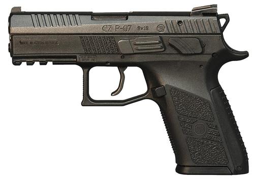 CZ 75 P-07 Semi-Auto Pistol 01086, 9mm, 3.8", Black Stippled Grips, Black Finish, 10 Rds, Fixed Sights
