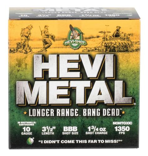 HEVI-Metal Longer Range Shotshells HS37508, 10 Gauge, 3-1/2", 1 3/4 oz, 1350 fps, BBB Shot, 25 Rds/bx