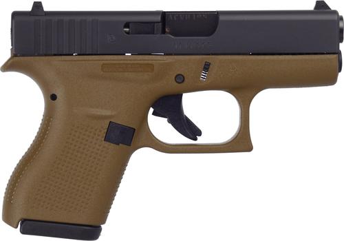 Glock 42 Slimline Subcompact Pistol UI4250201DE, 380 ACP, 3.25 in, FDE Polymer Grip, Gas Nitride Black Finish, 6 Rd