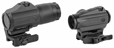 Sig ROMEO4H and Juliet4 Compact Red Dot Sight Combo, 1x20mm Low Profile, 1MOA Dot Ballistic Circle Plex, 0.5 MOA Adjustment, 4x Magnifier Graphite